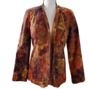 Coldwater Creek Linen Jacket Floral Autumn Fall 4 Button Lined Career Wear 4